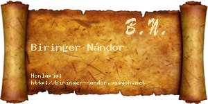 Biringer Nándor névjegykártya